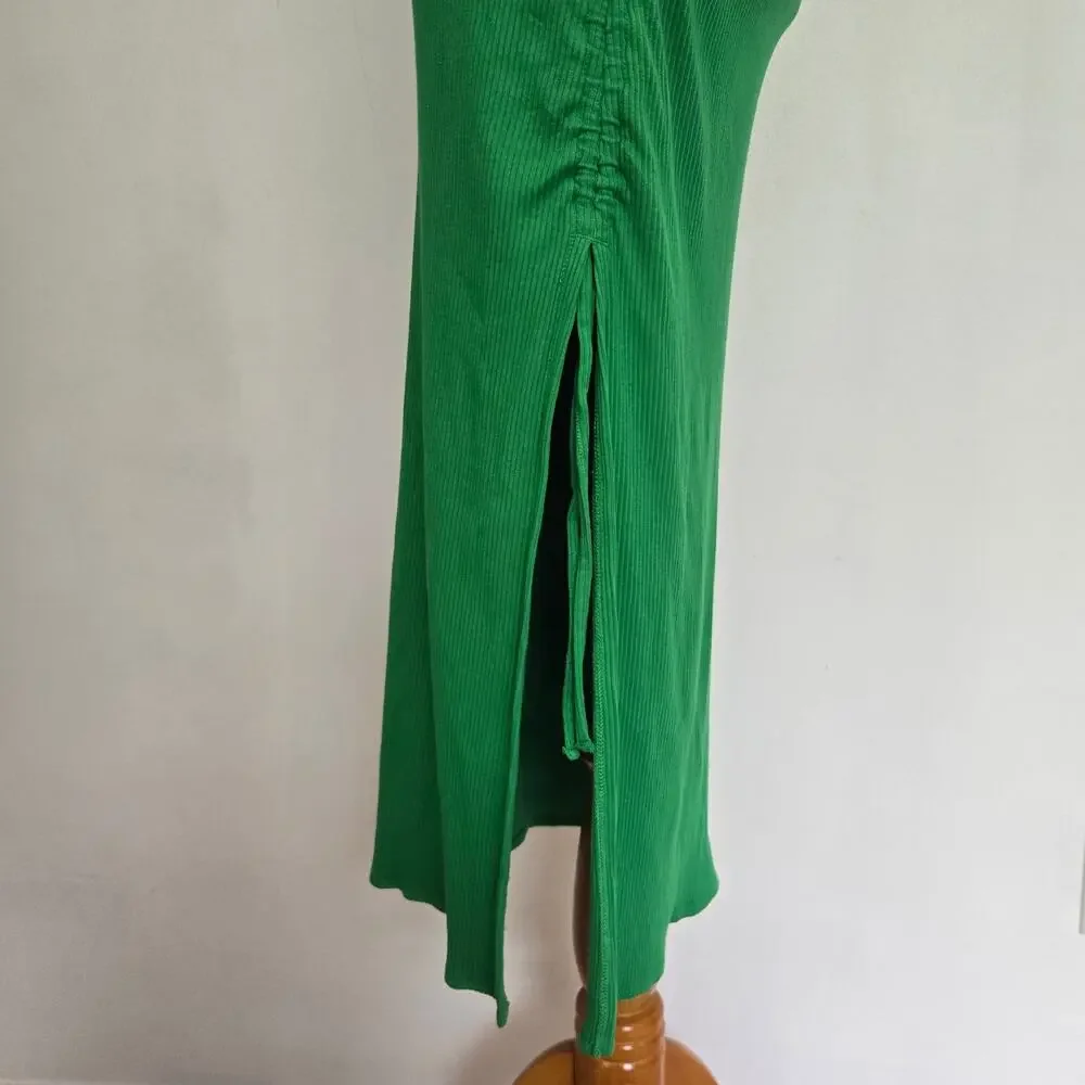 J Crew Women Ruched Midi Dress Kelly Green Ribbed Stretch Summer Beach Small